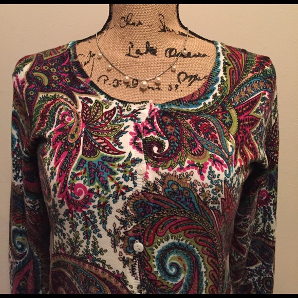 Joseph A Womens Button Front Cardigan Seater Paisley-S - Picture 2 of 6